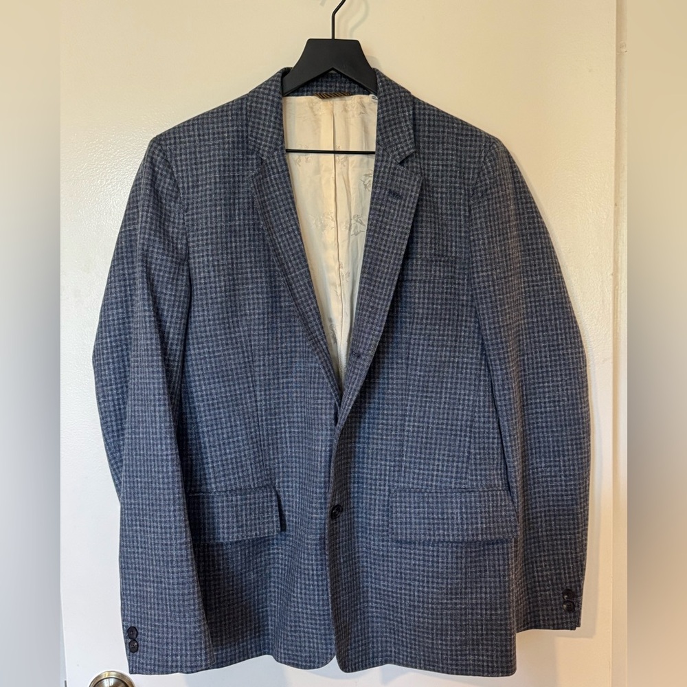 Billy Reid Navy Checked Cotton/Wool Blazer